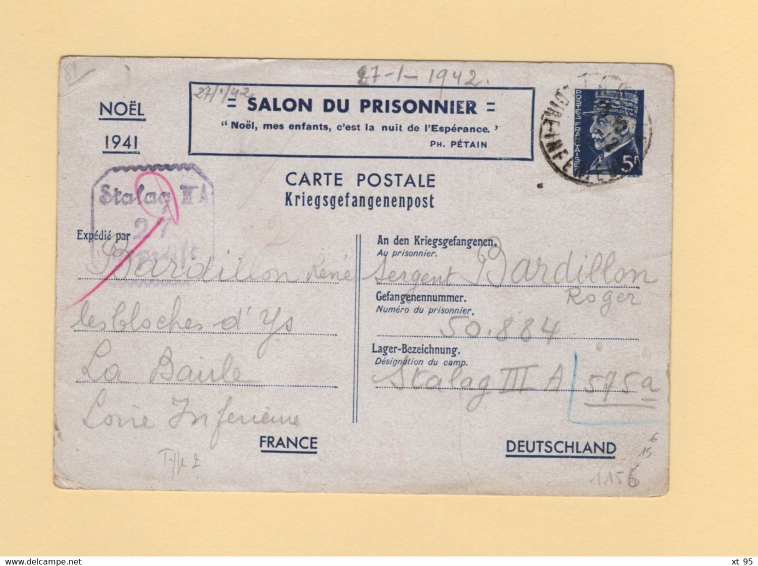 Salon Du Prisonnier - Entier Petain Destination, Stalag III - 1941 - Guerra Del 1939-45