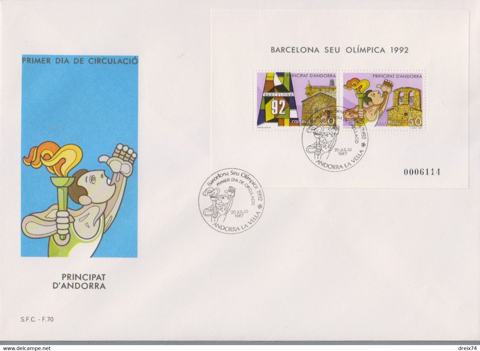 ANDORRE PRINCIPAT D'ANDORRA Enveloppe 1er Jour - Jeux Olympiques 1992 Barcelone - Covers & Documents