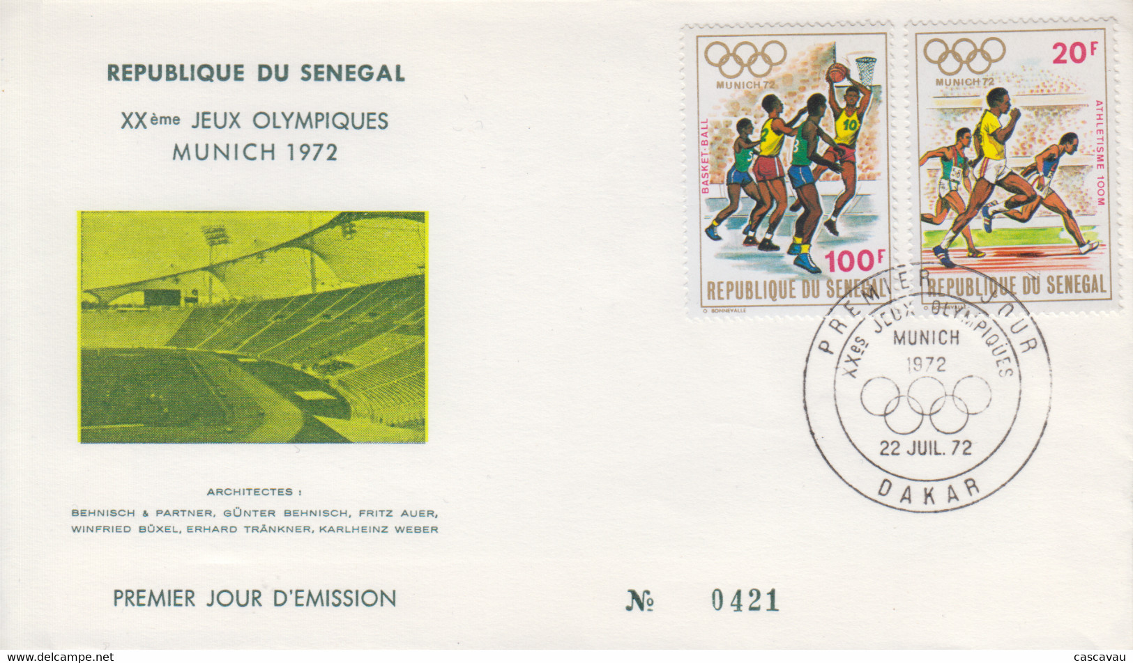 Enveloppe  FDC  1er  Jour   SENEGAL   Jeux  Olympiques  MUNICH   1972 - Summer 1972: Munich