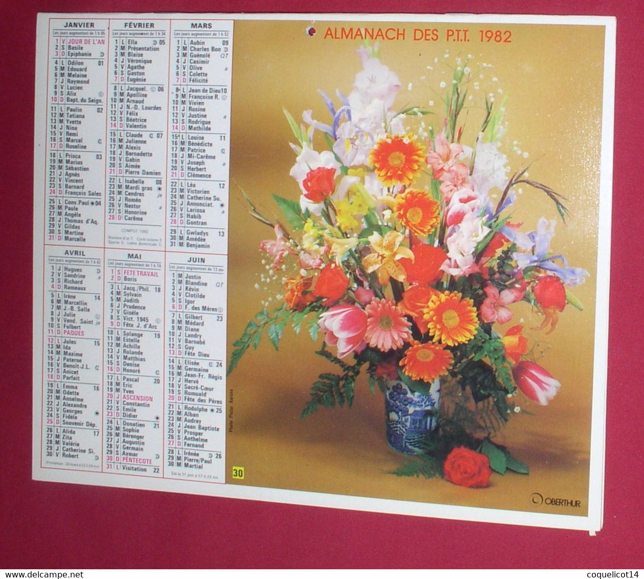 Almanach Du Facteur 1982 PTT Oberthur  (81) Photos Bouquets De Fleurs Pictor Aarons / Tony Stone - Grand Format : 1981-90