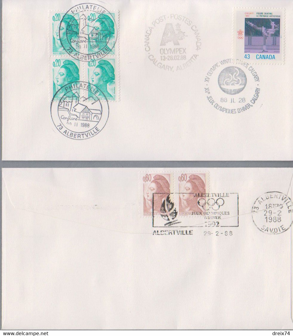 CANADA FRANCE 1988 Enveloppe Curiosité Cachet 1er Jour JEUX OLYMPIQUES Albertville Calgary - Enveloppes Commémoratives