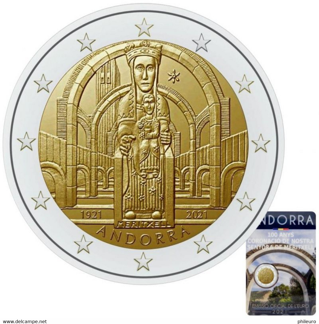 Andorre 2021 : 2€ Commémorative "Notre-Dame De Meritxell" En Coincard - Disponible En France - Andorre