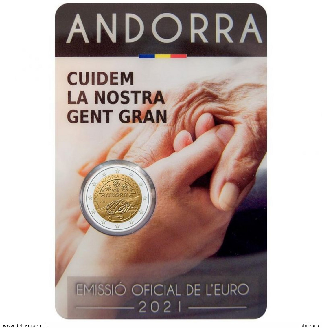 Andorre 2021 : 2€ Commémorative "Prenons Soin De Nos Séniors" En Coincard - Disponible En France - Andorra