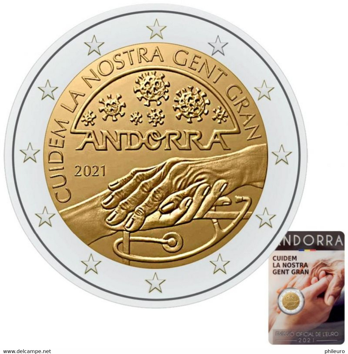 Andorre 2021 : 2€ Commémorative "Prenons Soin De Nos Séniors" En Coincard - Disponible En France - Andorra