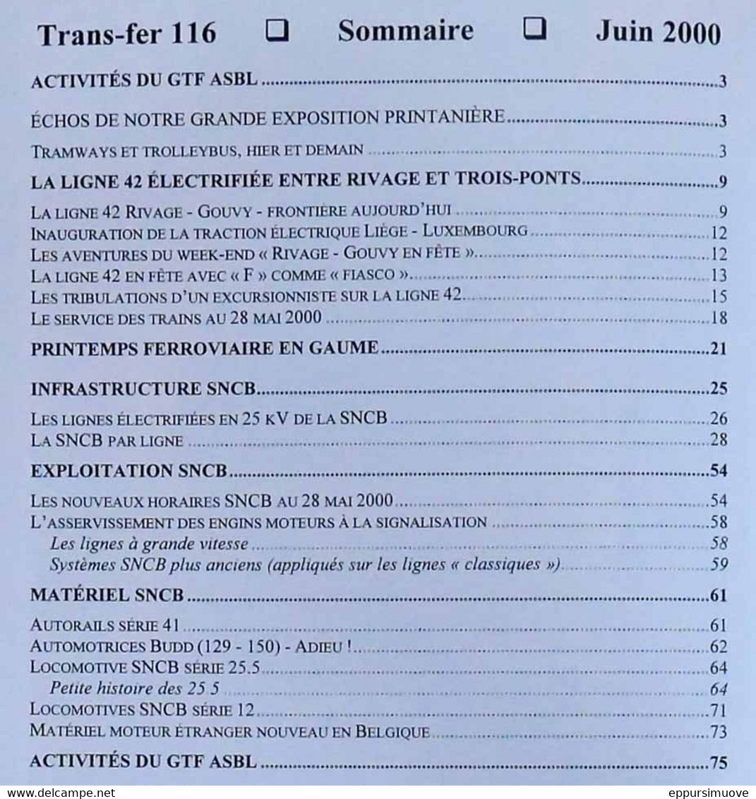 Trans-fer N°116 - 2000 - LIGNE 42 RIVAGE-TROIS-PONTS GAUME MATERIEL SNCB AUTORAILS 41 AUTOMOTRICES BUDD - Bahnwesen & Tramways