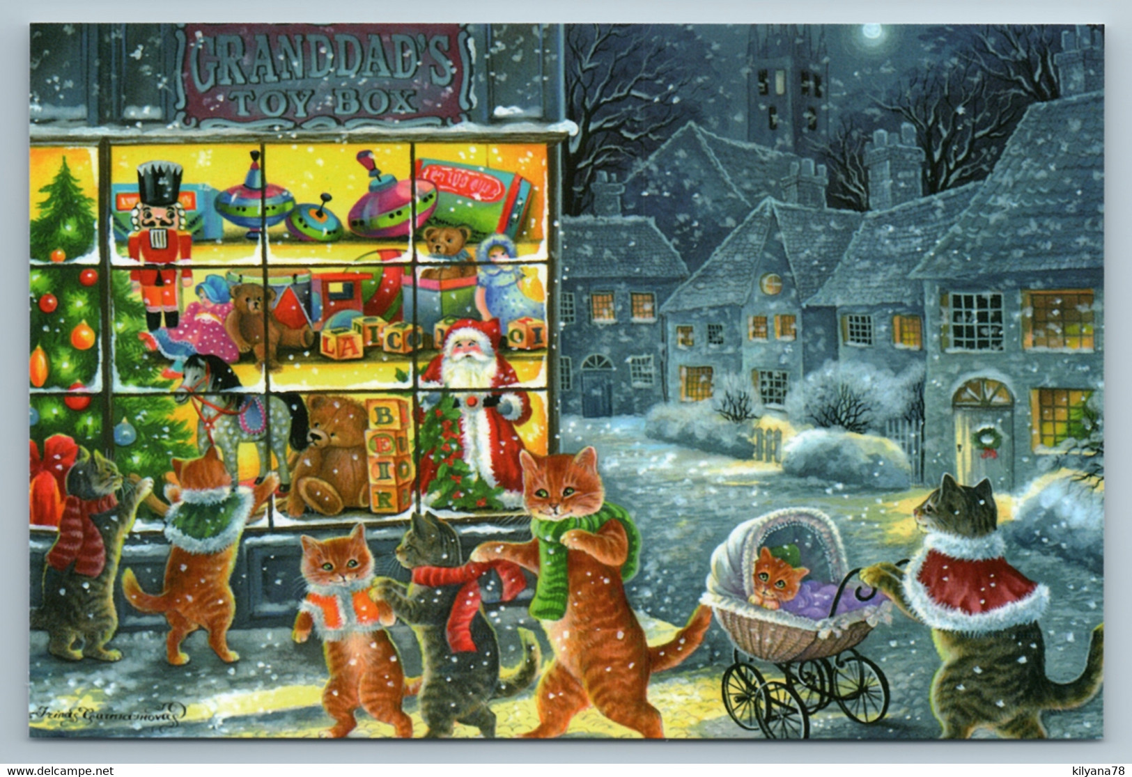 CAT FAMILY Granddads Toy Shop Christmas Eve Anthropomorphic New Postcard - Andere & Zonder Classificatie