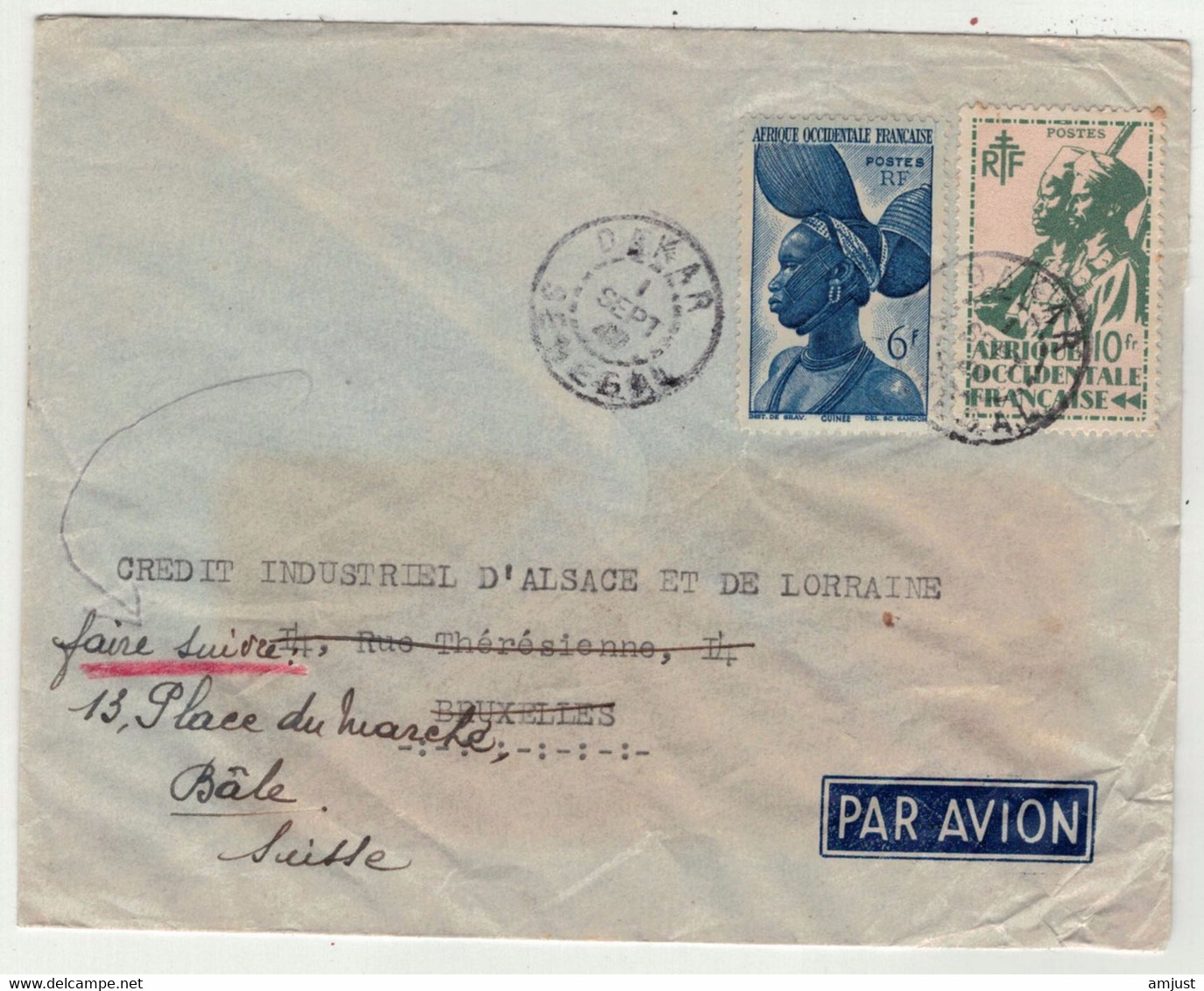 France // Ex-colonies //  A.O.F. // Sénégal // Lettre De Dakar Pour La Suisse (Bâle) - Storia Postale