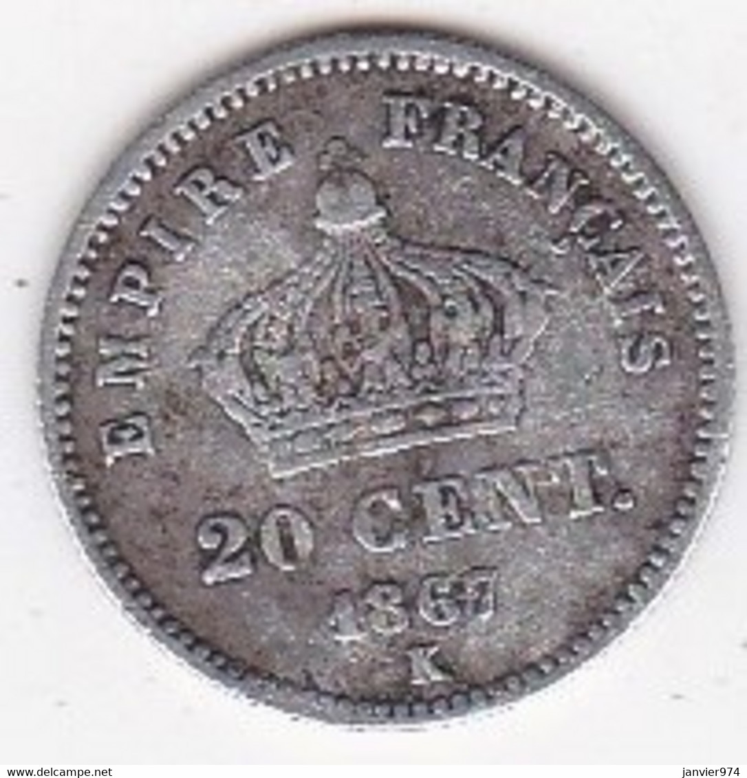 20 Centimes 1867 K Bordeaux Napoleon III , En Argent. - 20 Centimes