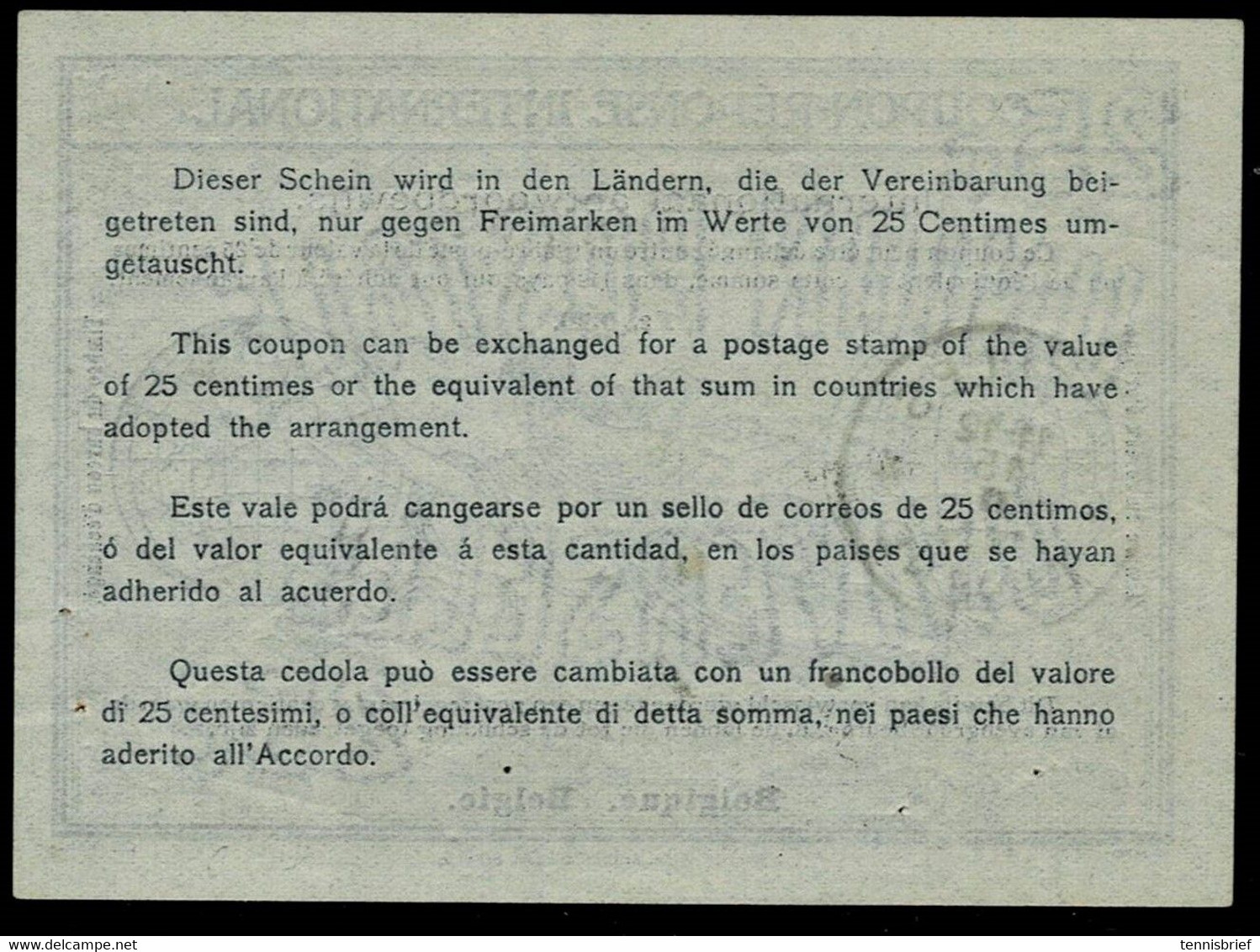 1914, IAS  0,28 Fr. , Claire Oblit. Bruxelles - 15.2.1914 ", # A6466 - Buoni Risposta Internazionali (Coupon)