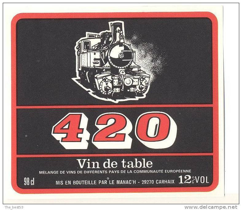 Etiquette De Vin De Table -    420   -  Le Manac'h  à  Carhaix  (29)       (Thème Train  Locomotive) - Trains