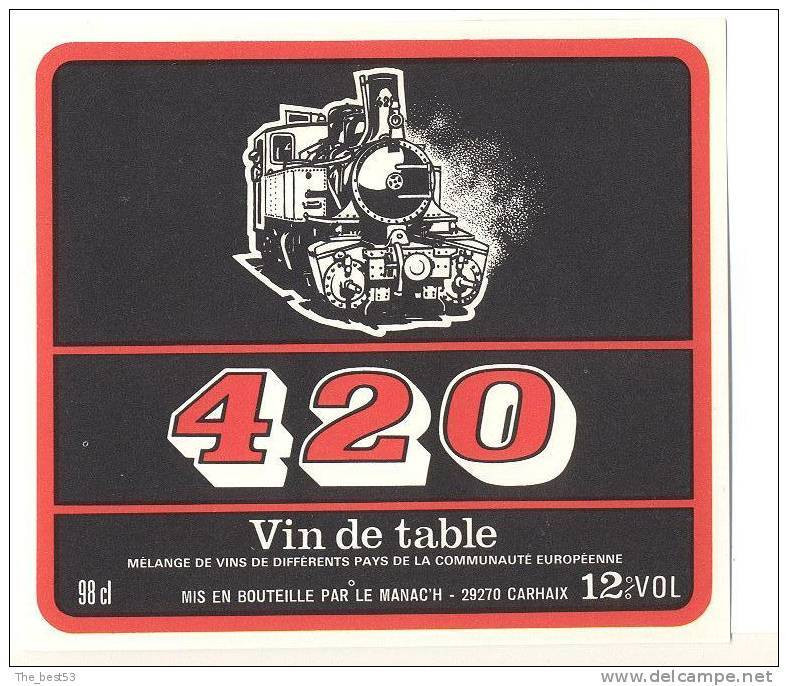 Etiquette De Vin De Table -    420   -  Le Manac'h  à  Carhaix  (29)       (Thème Train  Locomotive) - Eisenbahn