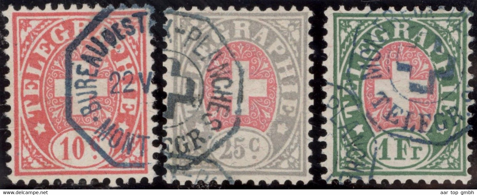 Heimat VD MONTREUX ~1885 Lot 3 Telegraphen.Marken Mit Telegraphen-Stempel 10Ct, 25Ct. 1Fr. - Telegrafo