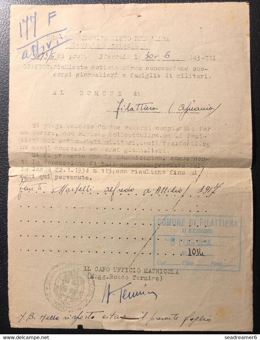 ITALIE WWII Imprimé Dateur "POSTA MILITARE N 3300" 3/7/43 + Griffe "deposito Misto Dell ELBA Portoferraio" + 2e Griffe - Andere & Zonder Classificatie