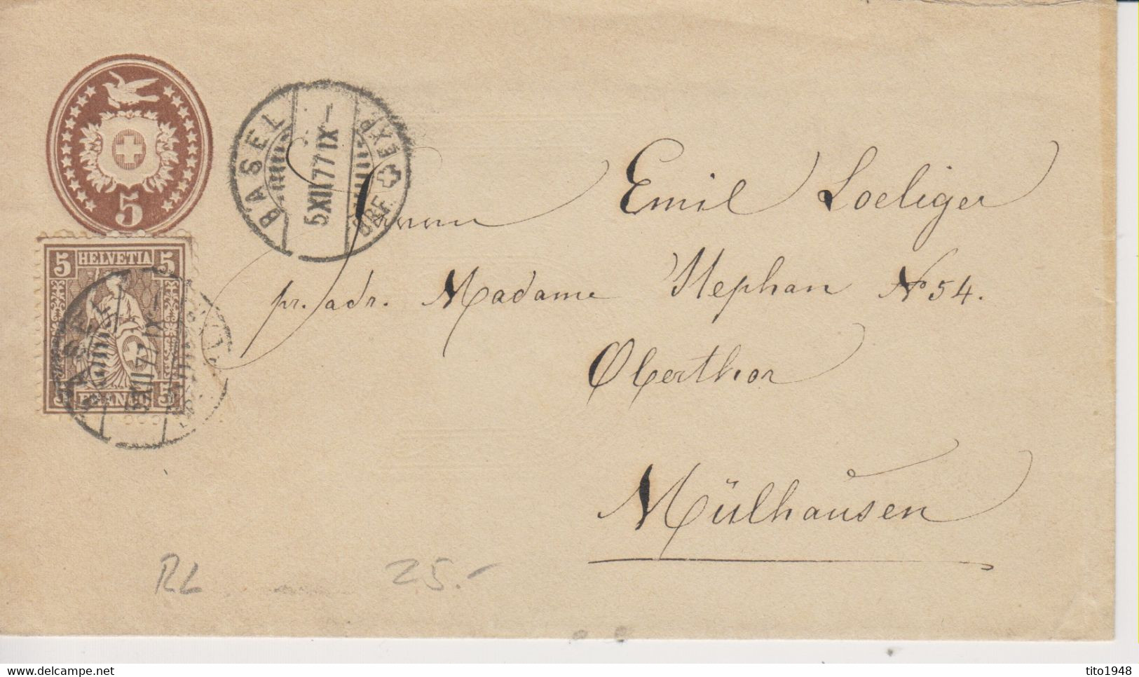 Schweiz, 5.12.1877, Tübelibrief, Basel - Mühlhausen, RL, Siehe Scans! - Brieven En Documenten