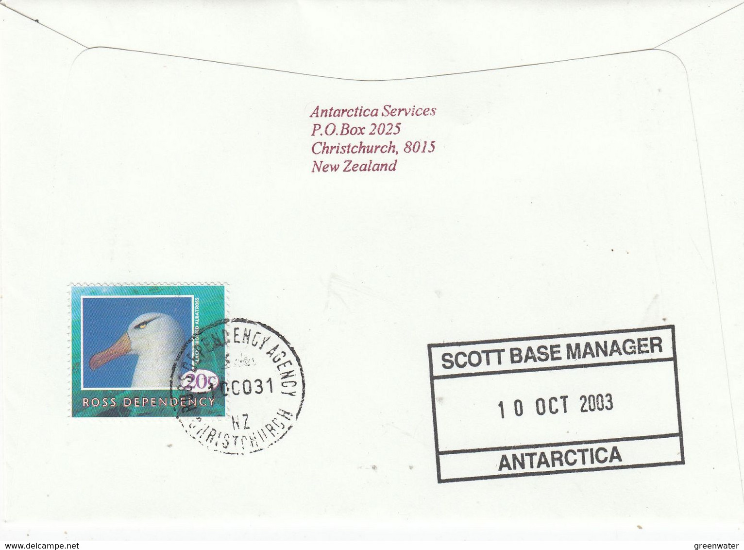Ross Dependency 2003 Cover Ca Scott Base Manager / Special Hand Ca One Day Only Ca Ross 1 OCT 2003 (GPA124C) - Lettres & Documents