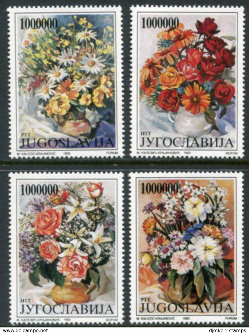 YUGOSLAVIA 1993 Flower Paintings MNH / **.  Michel 2614-17 - Neufs