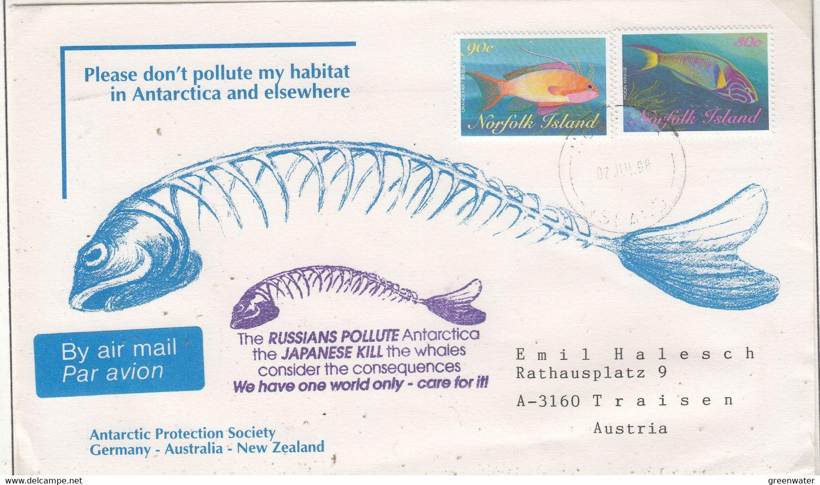 Norfolk Island 1998 Cover Antarctic Protection Society Ca 12 JUL 98 (GPA125A) - Événements & Commémorations