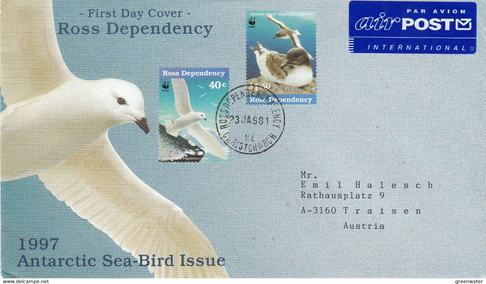 Ross Dependency 1998 Sea Birds / WWF 2v Ca Ross Christcurch 23 JA 98 (GPA125C) - Covers & Documents