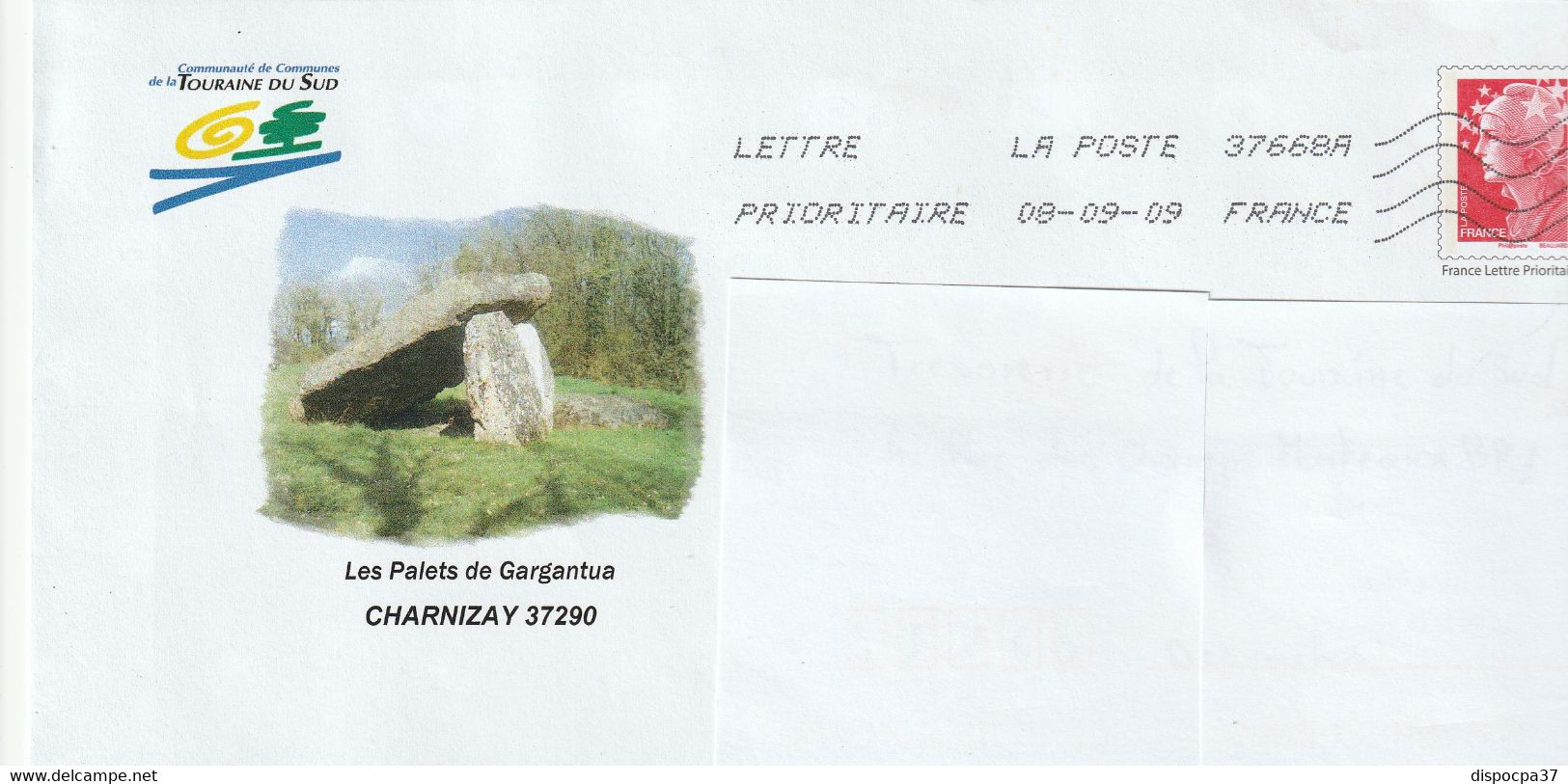 LETTRE CIRCULÉE PRÊT A POSTER -DEP. 37- CHARNIZAY -REPIQUAGE MARIANNE DE BEAUJARD - REF MS - PAP: Ristampa/Beaujard