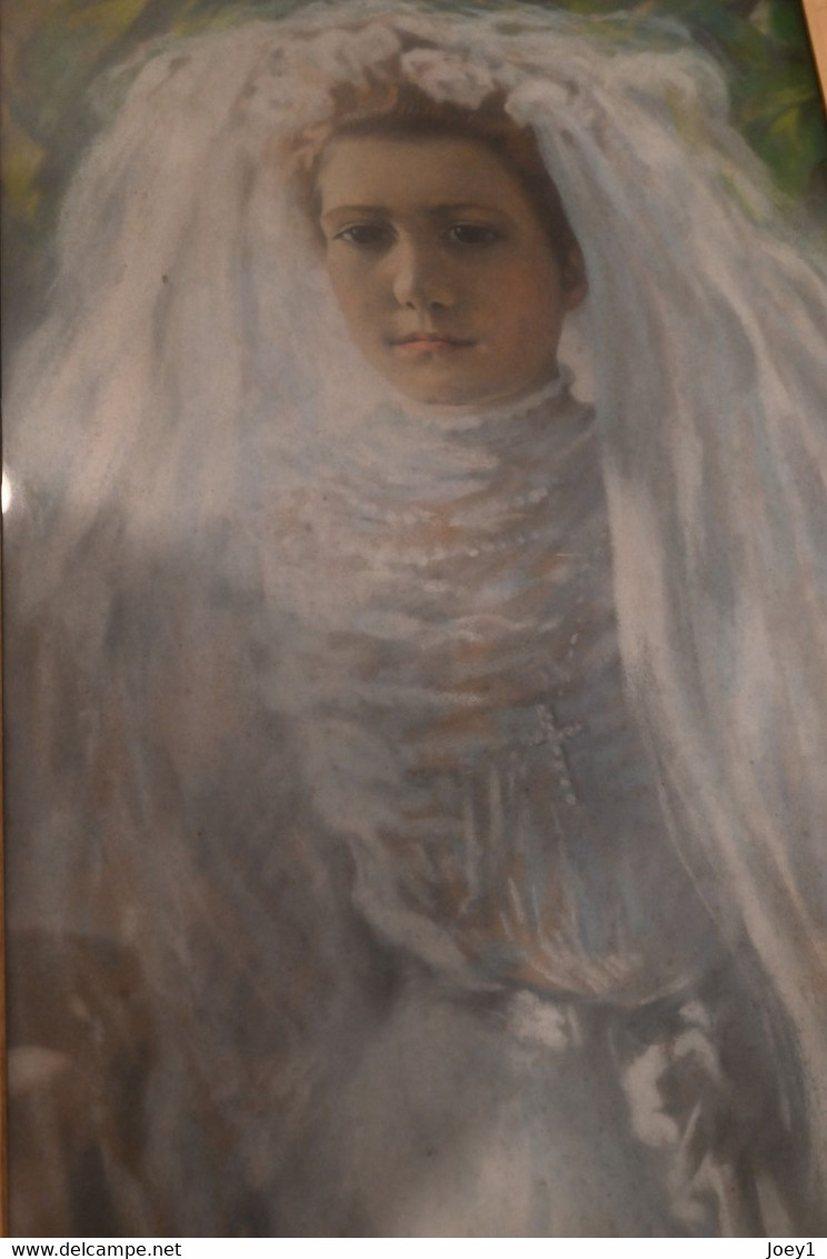 Camille Mauclair Magnifique Portrait D'une Communiante 1922, 48/36 - Pastels