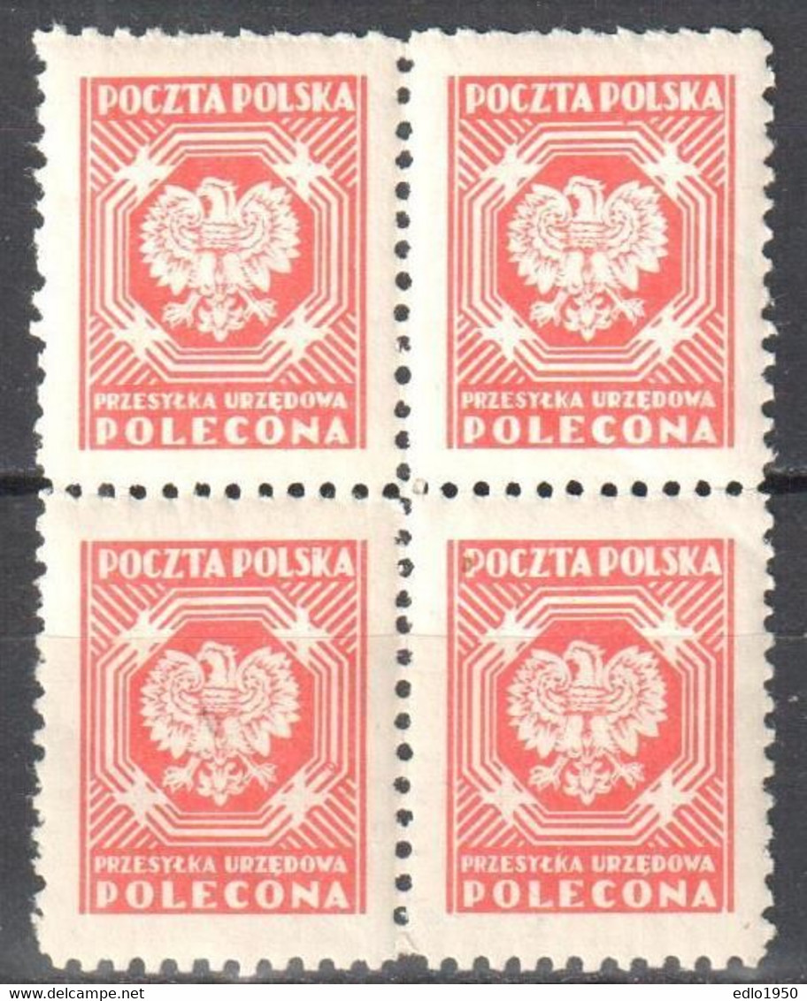 Poland 1950-54 - Official Stamps - Mi.26 - Block Of 4 - MNH(**) - Dienstmarken