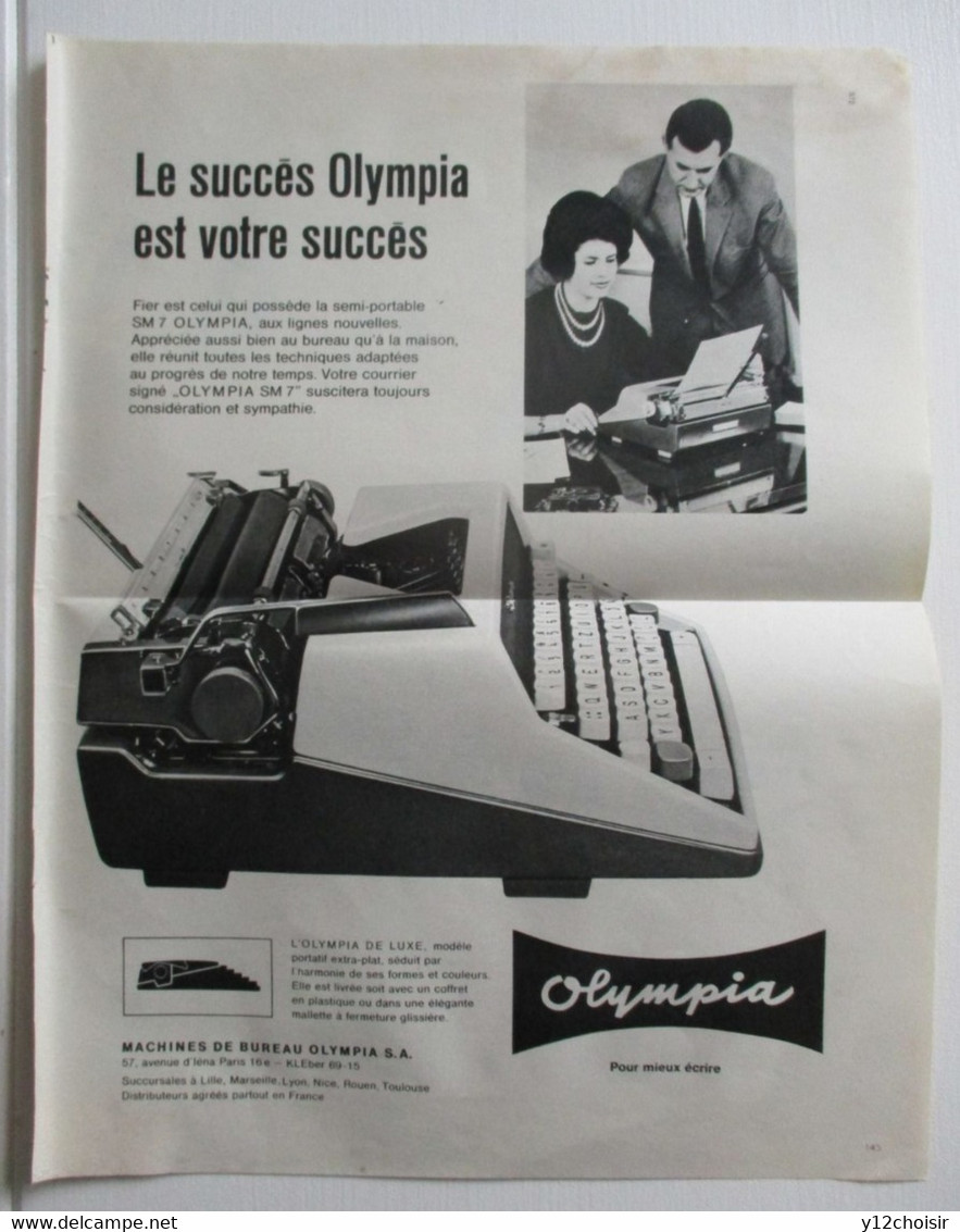 PUB 1963 MACHINE A ECRIRE LE SUCCES OLYMPIA EST VOTRE SUCCES - Autres & Non Classés