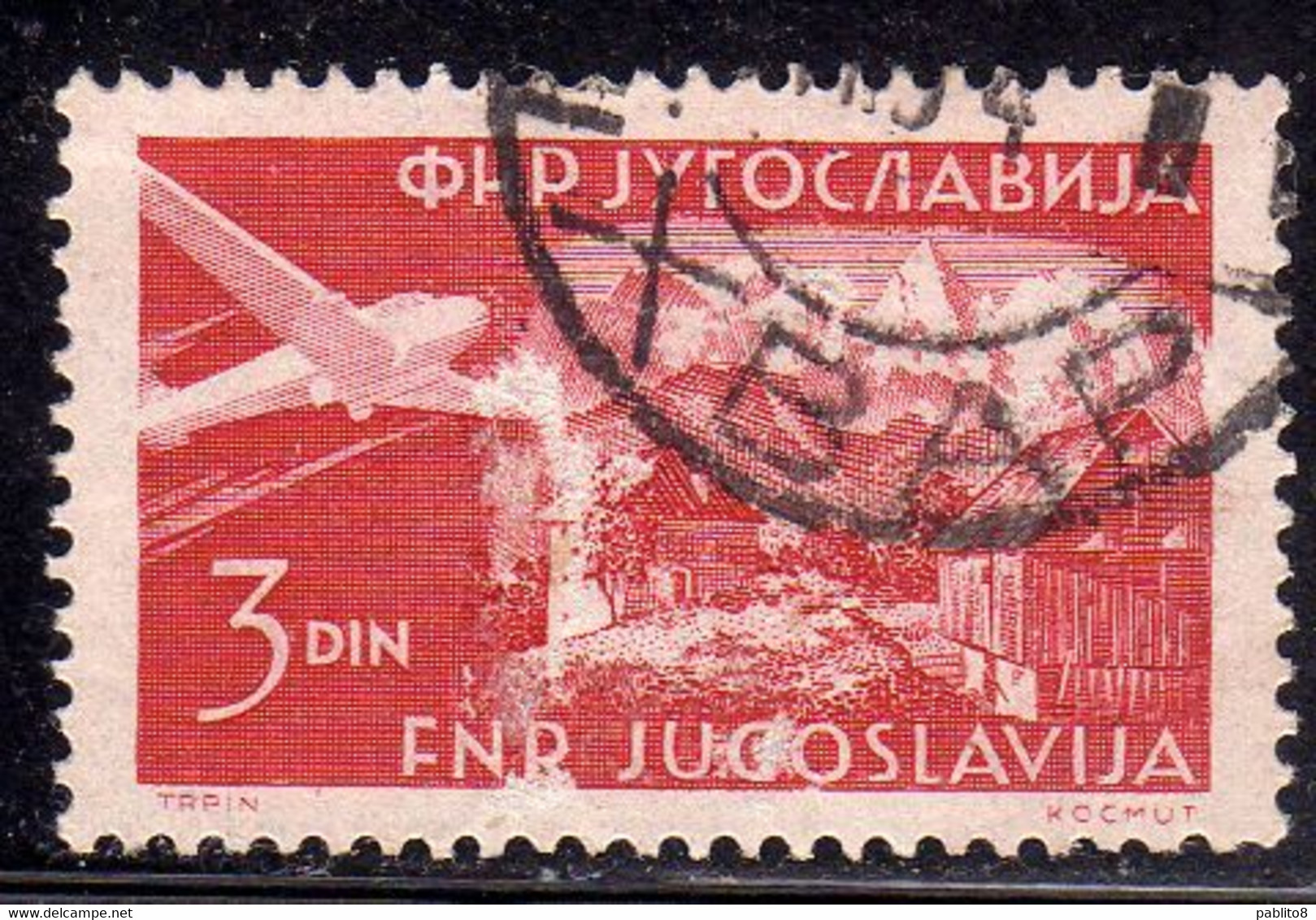 YUGOSLAVIA JUGOSLAVIA 1951 AIR MAIL POSTA AEREA PLANE OVER CARNIOLA 3d USED USATO OBLITERE' - Airmail