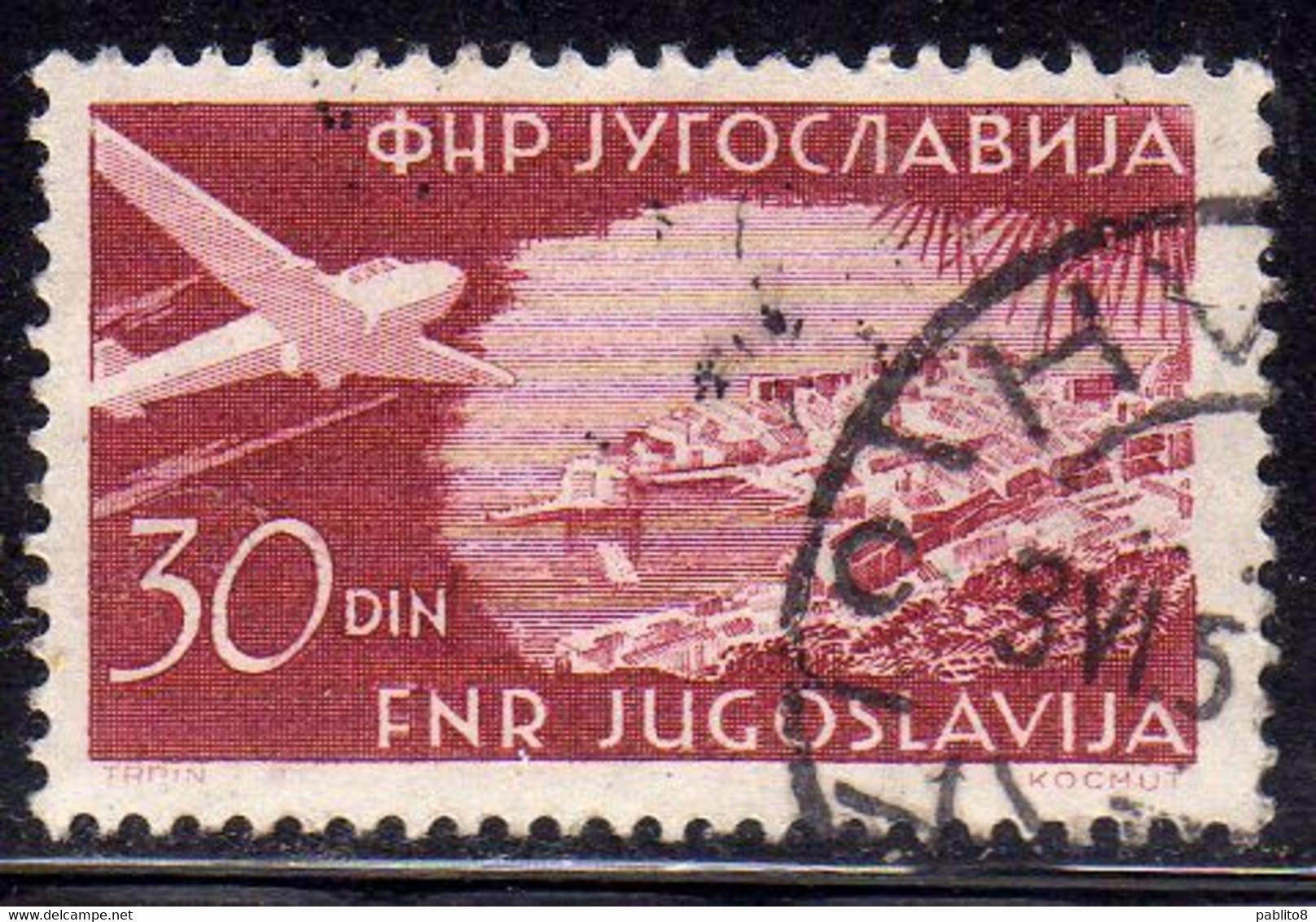 YUGOSLAVIA JUGOSLAVIA 1951 AIR MAIL POSTA AEREA PLANE OVER BUBROVNIK 30d USED USATO OBLITERE' - Airmail