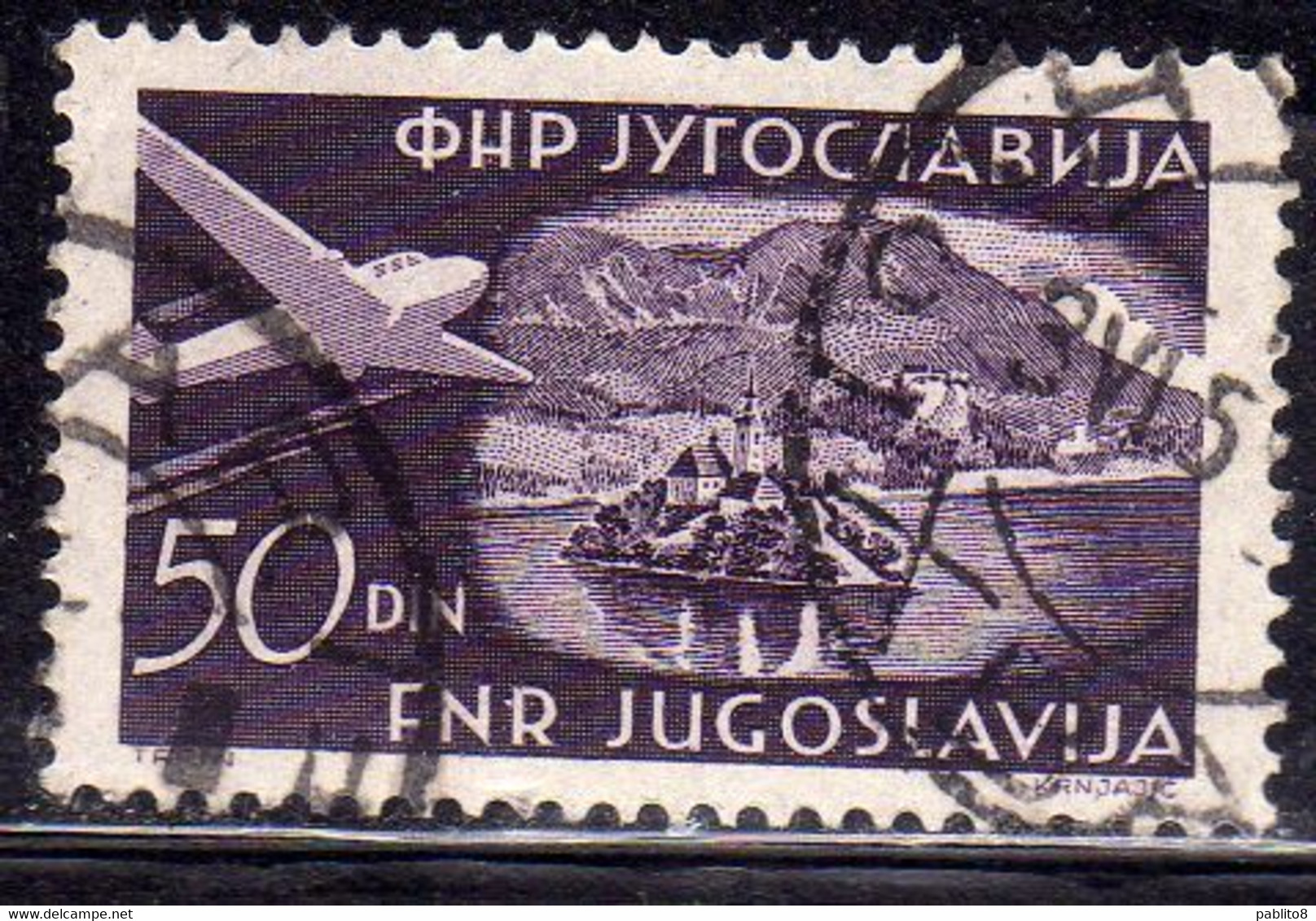 YUGOSLAVIA JUGOSLAVIA 1951 AIR MAIL POSTA AEREA PLANE OVER BLED 50d USED USATO OBLITERE' - Airmail