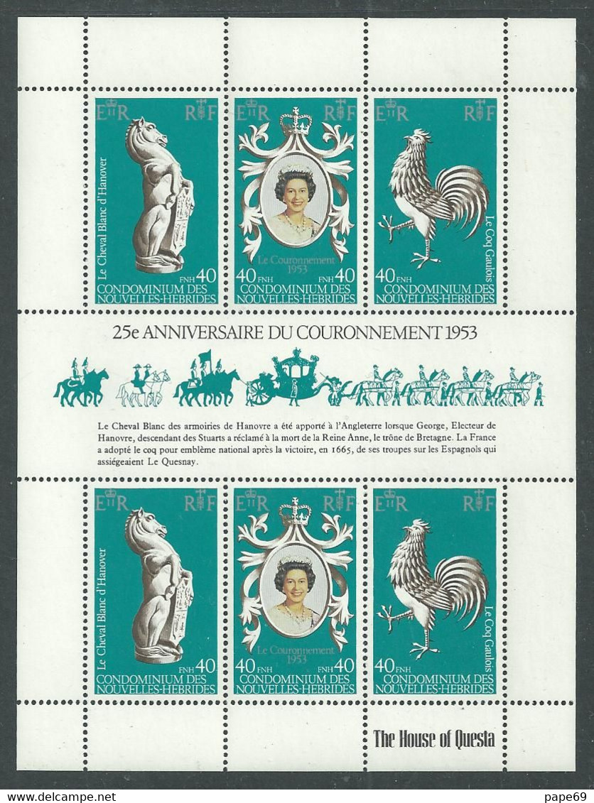 Nouvelles Hébrides BF N° 1 XX Le Bloc Feuillet Comprenant  2 Triptyques Légende Française, Sans Charnière, TB - Blocks & Sheetlets