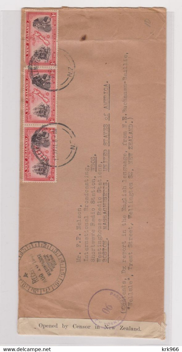 NEW ZEALAND 1941 WELLINGTON Censored Cover To UNITED STATES - Covers & Documents