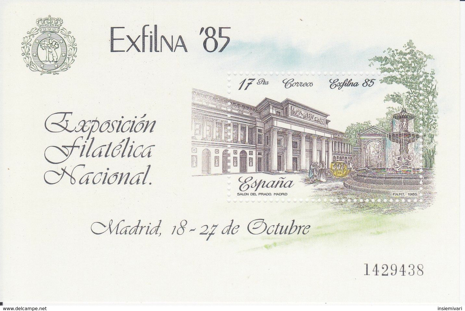 E+Spagna 1985 Mostra Filatelica Nazionale EXFILNA '85, Madrid. - Blocs & Hojas