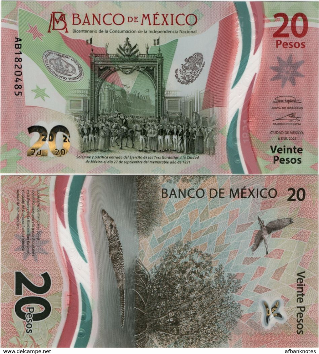 MEXICO        20 Pesos       Comm.       P-New       6.1.2021       UNC  [sign. Espinosa - Prefix AB] - Mexico