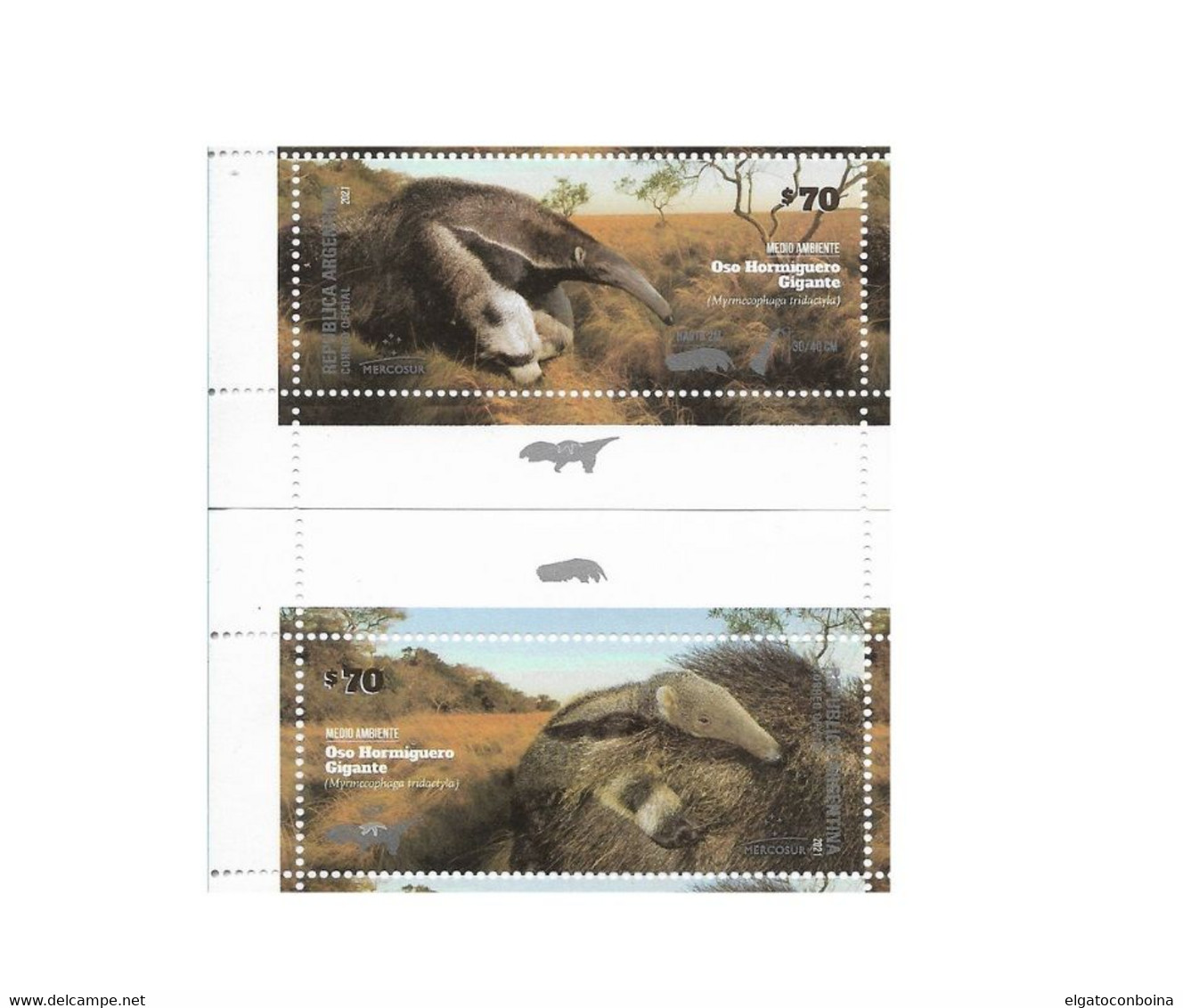 ARGENTINA 2021, FAUNA MERCOSUR  GIANT ANTEATER SET OF 2 VALUES MNH - Unused Stamps