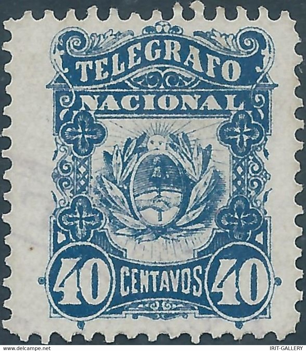 ARGENTINA,1887 Telegrafo,National Telegraph Stamp,40c Deep Blue-Mint - Telegraph