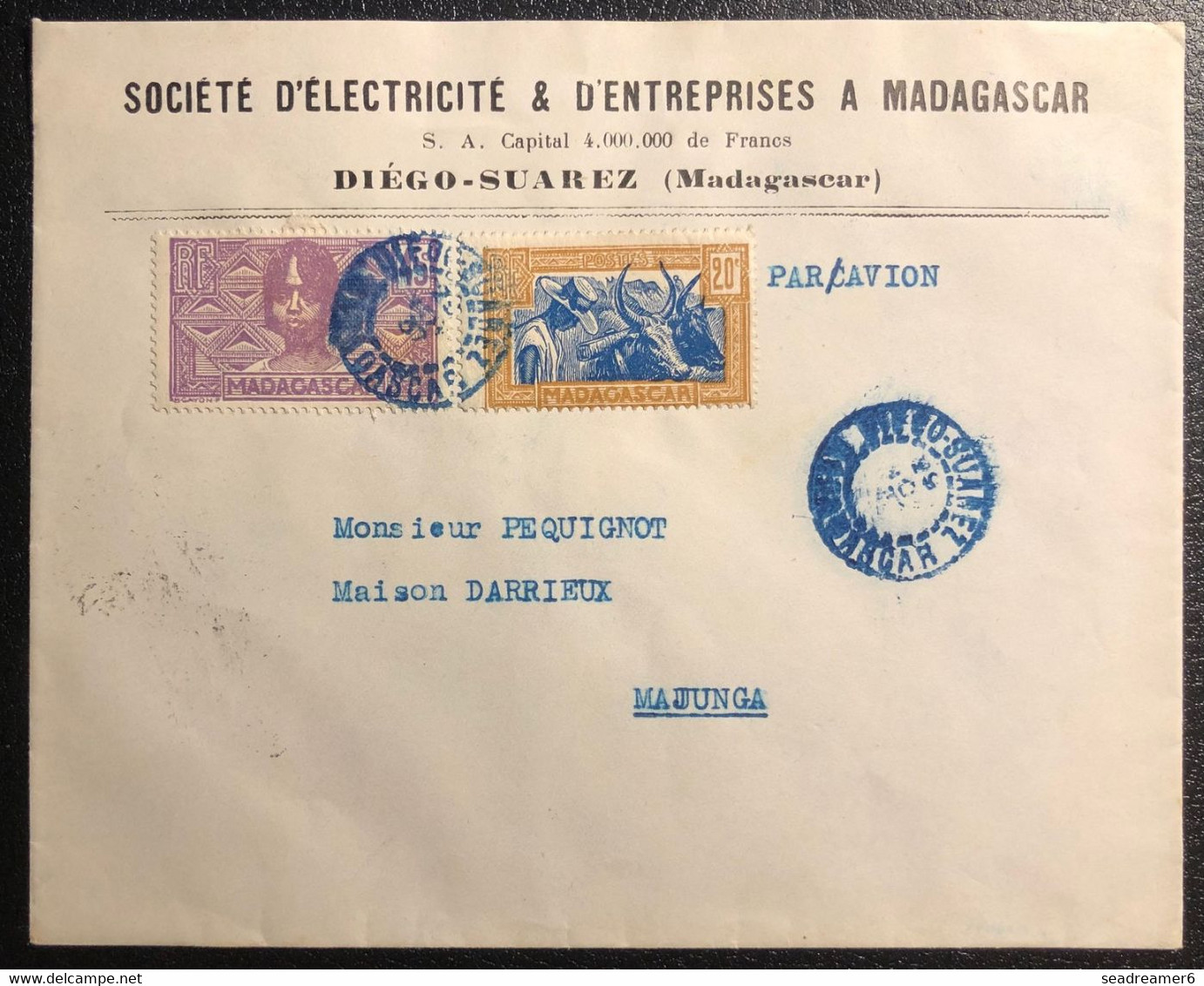 MADAGASCAR Lettre N°167 & 171 Oblitérés Du Dateur En Bleu De Diego Suarez Pour Majunga TTB - Lettres & Documents