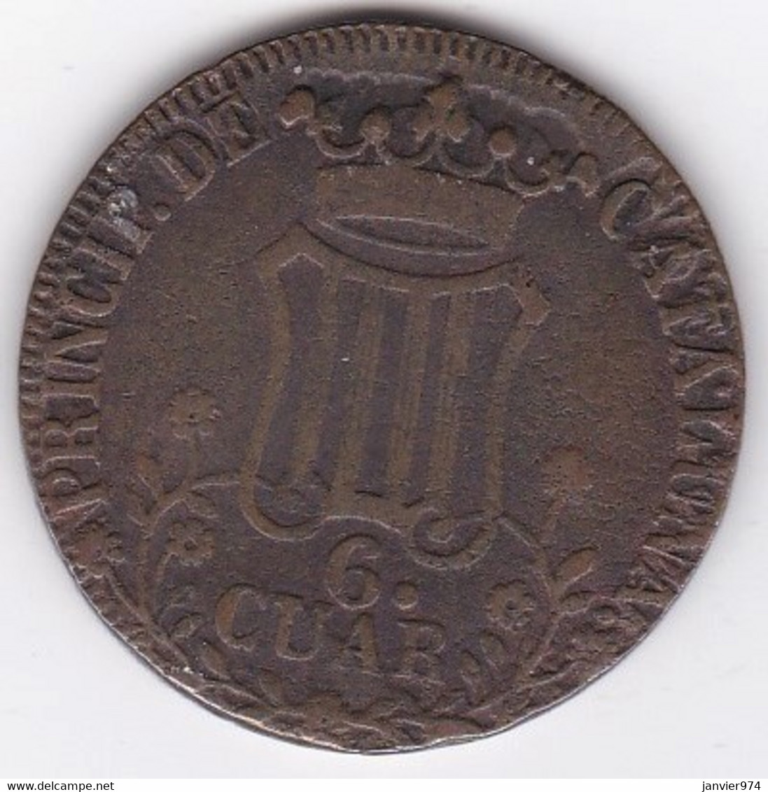 Principauté De Catalogne 6 Cuarto 1846 Isabelle II, En Cuivre, KM# 128 - Provinciale Munten