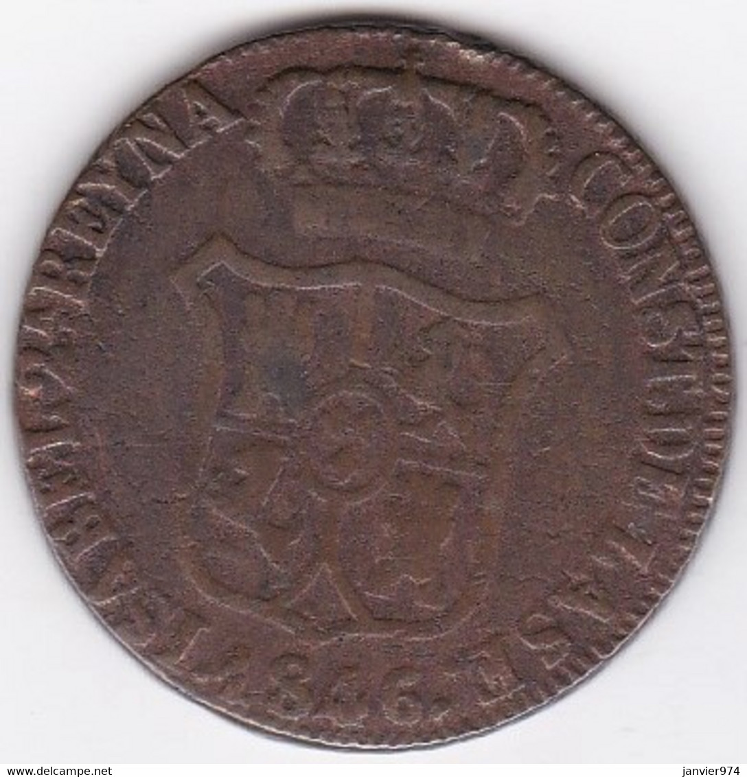 Principauté De Catalogne 6 Cuarto 1846 Isabelle II, En Cuivre, KM# 128 - Monedas Provinciales