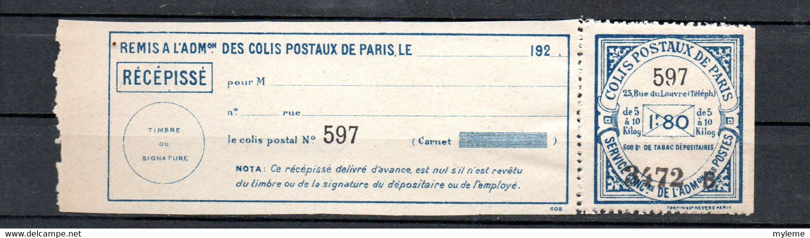 Z10-9 France Colis Postaux De Paris Pour Paris N° 91 ** à 10% De Côte ( Référence Spink/Maury 2022/2023) - Other & Unclassified