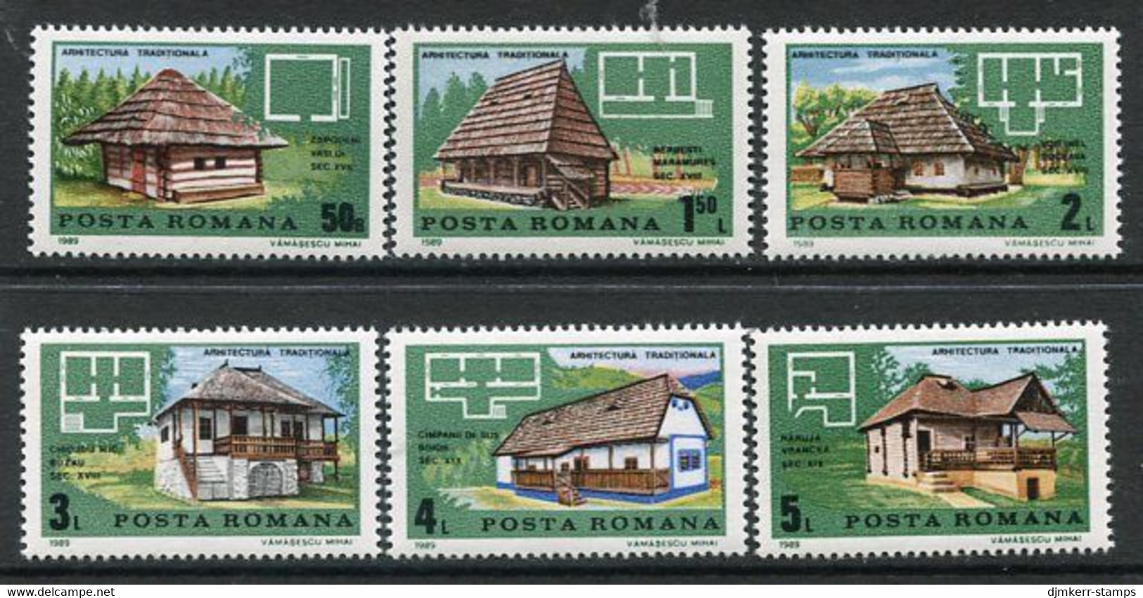 ROMANIA 1989 Traditional Architecture  MNH/**.  Michel 4524-29 - Unused Stamps