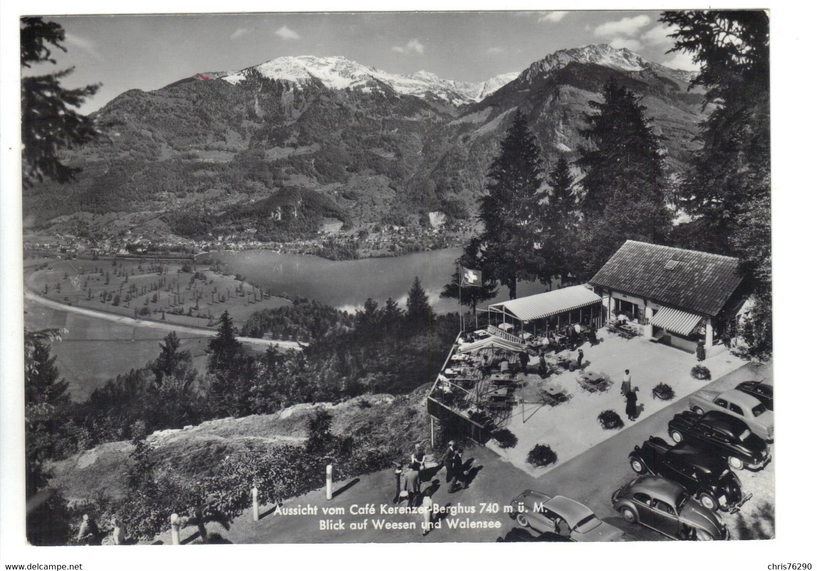 CPSM Suisse Switzerland FILZBACH Aussicht Vom Café Kerenzer Berghus Voitures Anciennes Autos Old Cars 1950 1960 - Filzbach