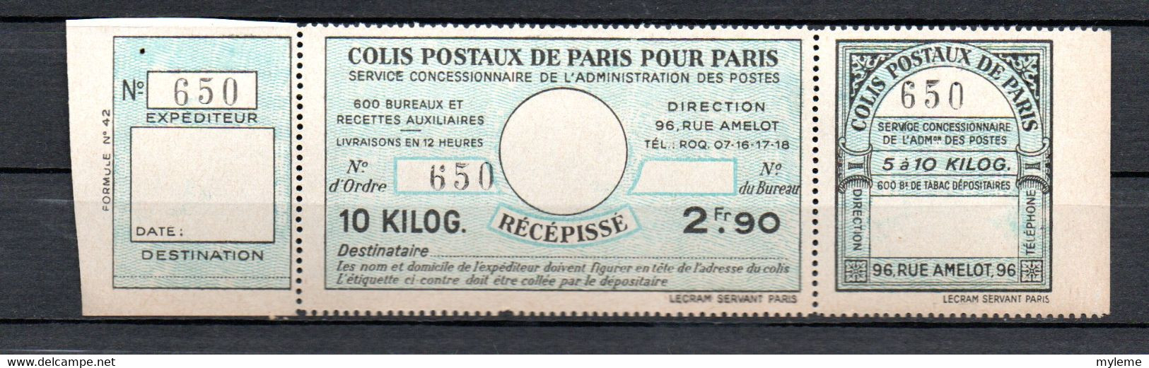 Z10-18 France Colis Postaux De Paris Pour Paris N° 141 **  à 10% De Côte ( Référence Spink/Maury 2022/2023) - Otros & Sin Clasificación