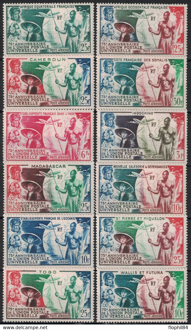 SERIE COLONIALE - 75e ANNIVERSAIRE DE L'UPU  - 12 VALEURS - NEUF SANS TRACE DE CHARNIERE - COTE 187€. - 1949 75e Anniversaire De L'UPU