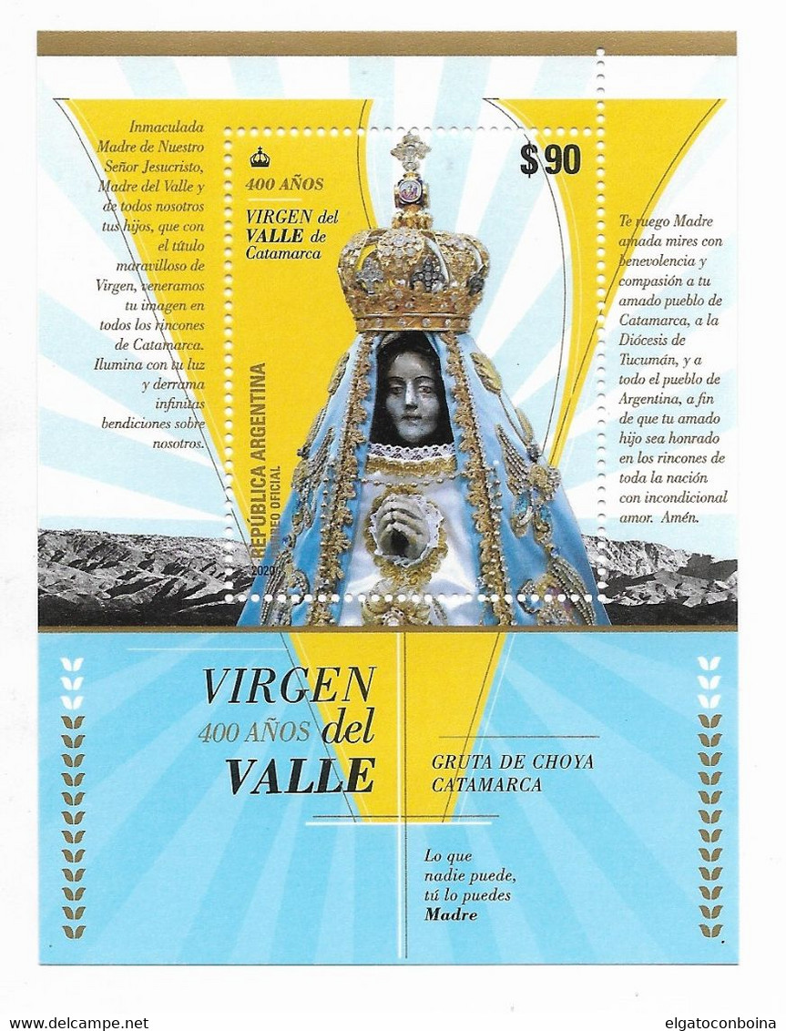 ARGENTINA 2019,  VIRGIN OF CATAMARCA VALLEY 400 YEAR 1 SOUVENIR SHEET MNH VF - Nuevos