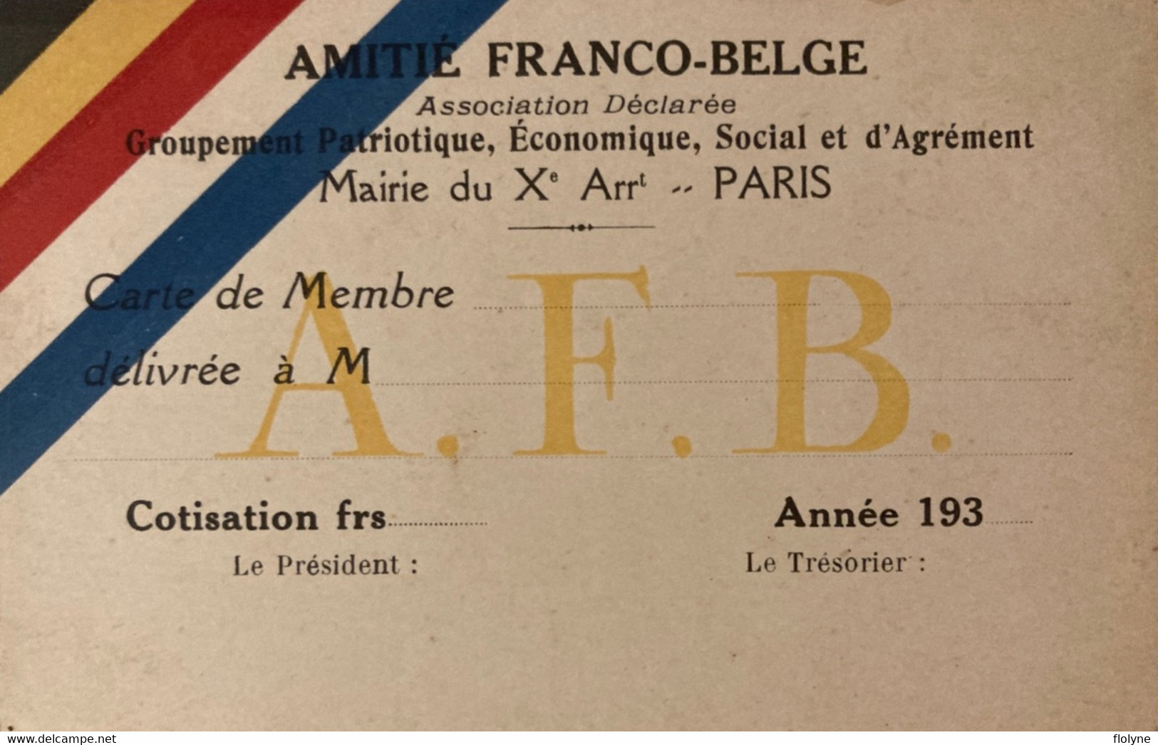 Amitié Franco Belge - Carte Membre Vierge - Association Déclarée , Groupement Patriotique économique Social D’agrément - History