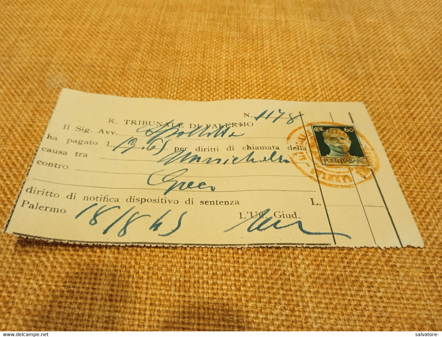 FRANCOBOLLO 60 CENTESIMI 1945 CON USO FISCALE - Steuermarken