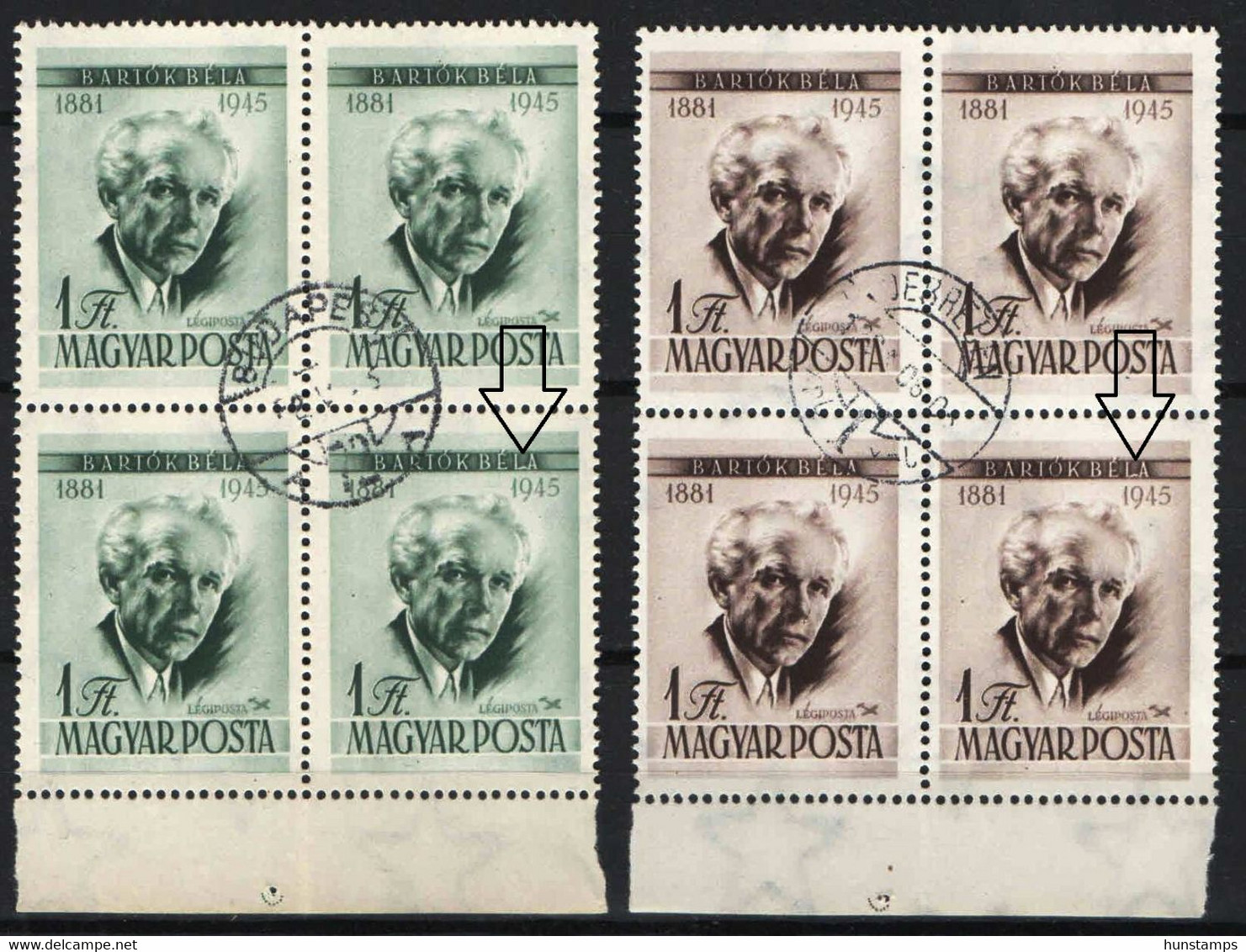 Hungary 1955. Béla Bartók 2x4-block With ERROR: Between L And A Line ! USED - Errors, Freaks & Oddities (EFO)