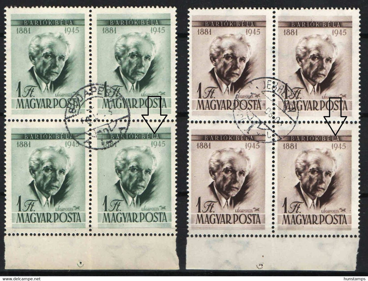 Hungary 1955. Béla Bartók 2x4-block With ERROR: Between L And A Line ! USED - Variedades Y Curiosidades