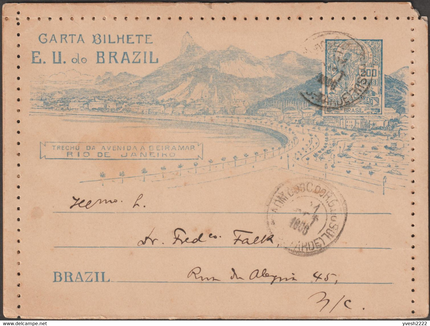Brésil 1906. Entier Postal, Carte-lettre. Rio De Janeiro, Copacabana. Vue Sur Les Collines Et La Mer - Berge
