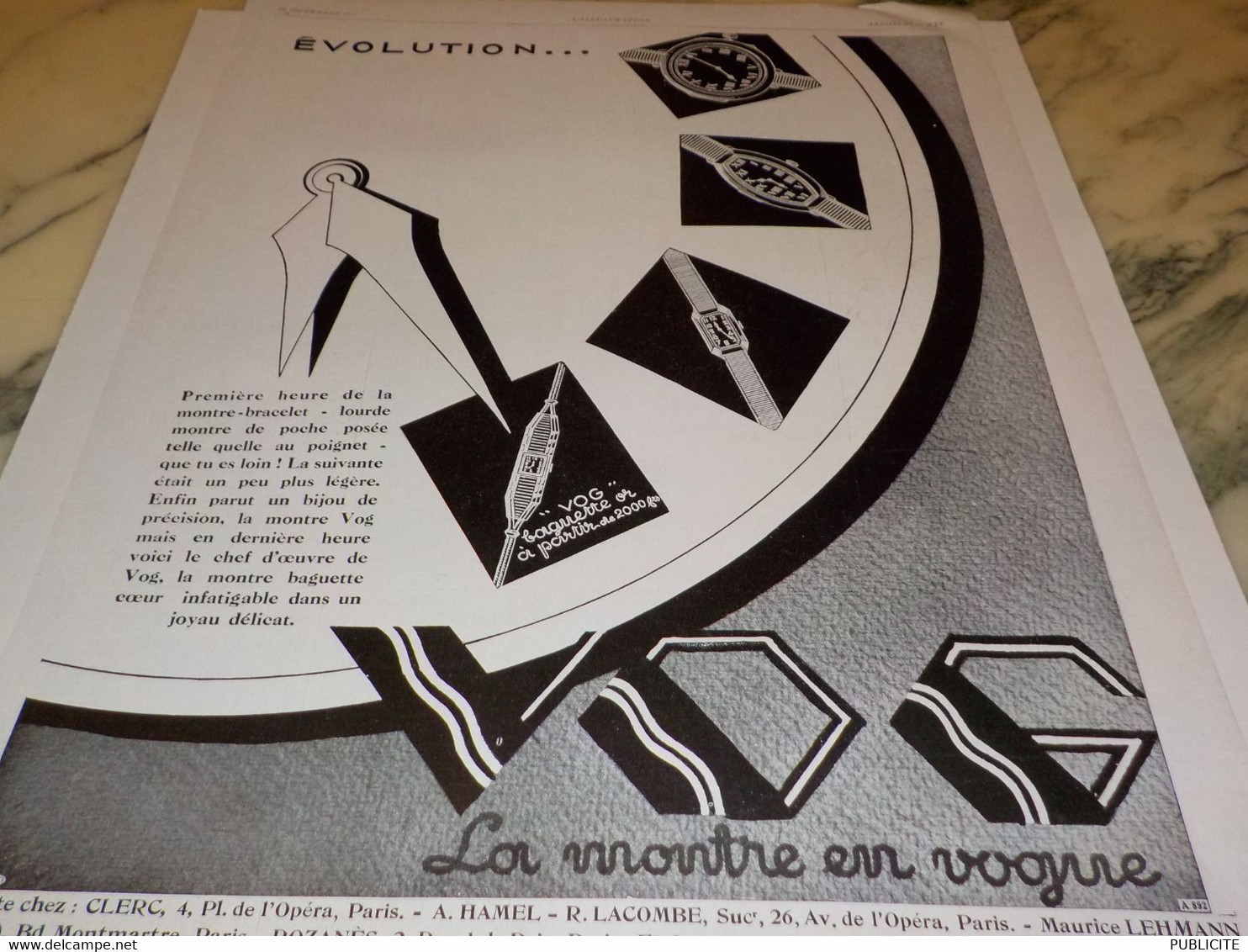 ANCIENNE PUBLICITE EVOLUTION  LA MONTRE VOG  1929 - Autres & Non Classés